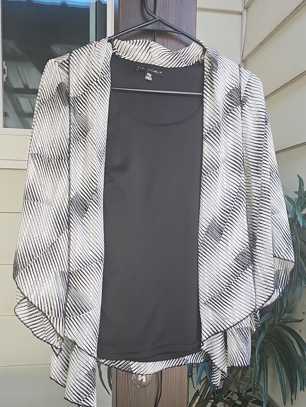Sara Michelle Black Tank with White & Black Striped Overlay